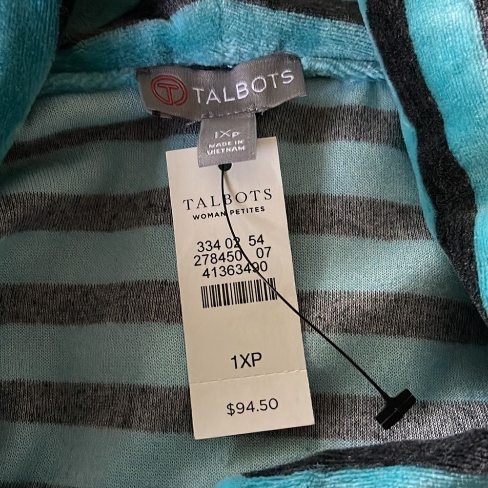 Talbots soft stretch velour striped drawstring cowl neck top. NWT. Size 1XP. - Picture 5 of 5